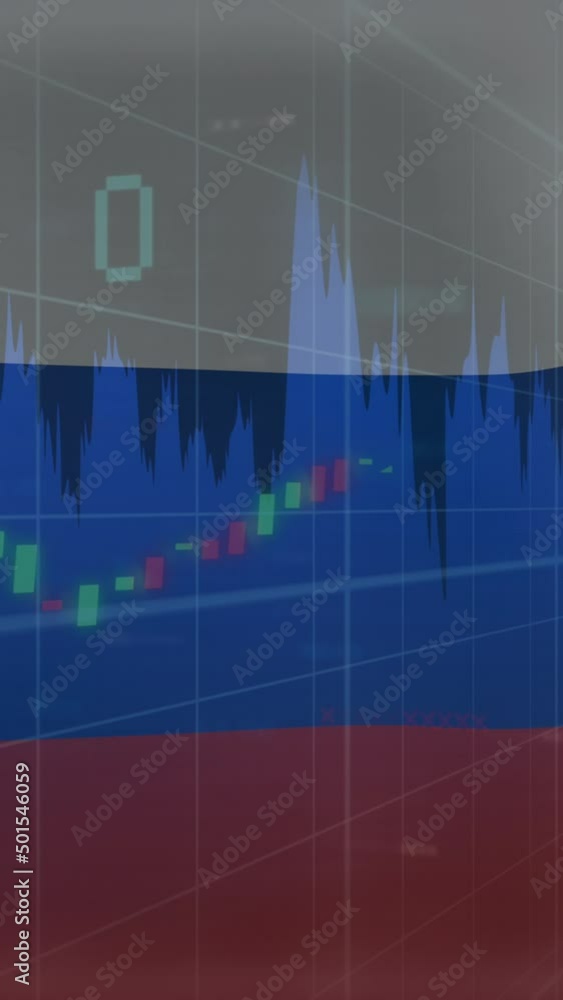 Poster animation of flag of russia over data processing