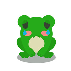 Sad frog crying. Frog sitting. Vector illustration isolated on white background. Image for design of postcards clothing sites stationery brochures advertising banners posters. Design element