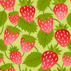 Seamless vector pattern with strawberries in bright colors.  - 501546459