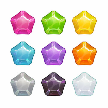 Multicolor crystals for game design. Cartoon gems