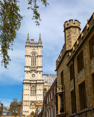 Fototapeta na wymiar View of Westminster Abbey from Deans Yard in London, UK