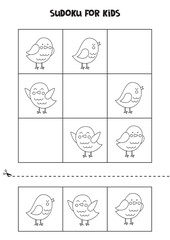 Fototapeta na wymiar Educational sudoku game with cute birds for kids.