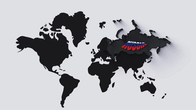 Russia on the black world map animation. 