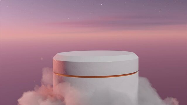 Natural beauty podium backdrop for product display with dreamy sky background. Romantic 3d scene. Infinite loop.