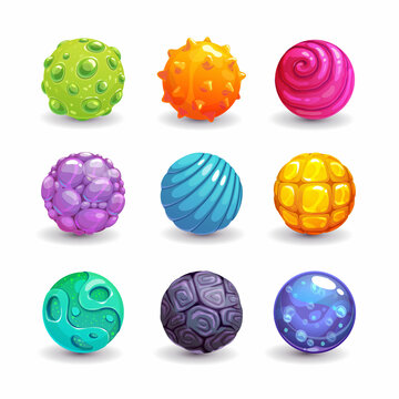 Colorful glossy balls set. Cartoon jelly bubbles
