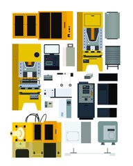 Industrial machinery computers and robots set illustration vector art