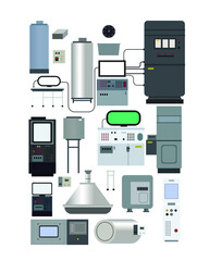 Industrial machinery and computers set illustration vector art