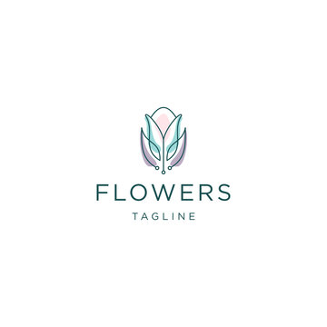 Lotus flower line art logo icon design template flat vector