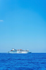 A big white passenger ship at sea . Liner to the Mediterranean Sea in Turkey on a sunny summer day