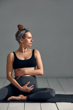 Prenatal yoga poses for pregnant woman big set. Pregnant woman