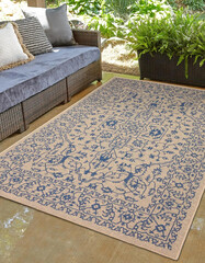 Modern geometric outdoor area botanical rug design.
