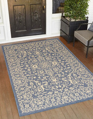 Modern geometric outdoor area botanical rug design.