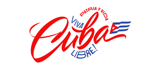 Cuba lettering design for t-shirt, mug, poster. Vector hand drawn inscription. Viva Cuba Libre. Apparel Print. Cuba handwritten inscription.