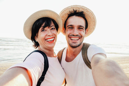 Mom And Son Taking Selfie Outside - Happy Family Celebrating Mother's Day Together