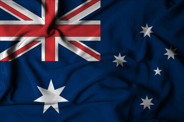 Selective focus of Australian flag, with waving fabric texture. wave cloth illustration