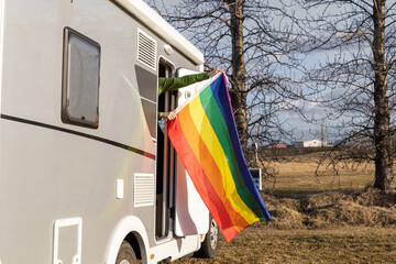 Rainbow flag on the caravan travel route 