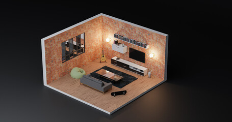 3d isometric room