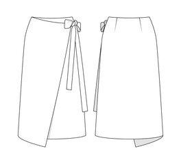 Fashion technical drawing of wrap skirt