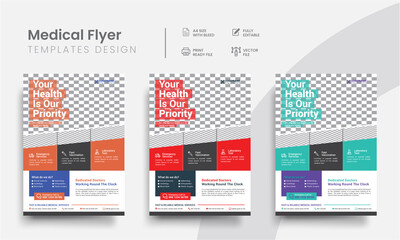 Medical Flyer Design premium layout for doctor & nurse promo.Morden abstract geometric healthcare business flyer and advertising corporate flyer minimal template.