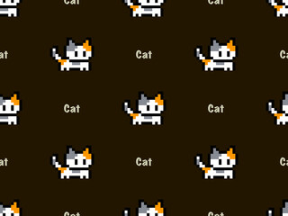 Cat cartoon character seamless pattern on black background.