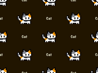 Cat cartoon character seamless pattern on black background.