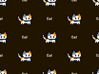 Obraz premium Cat cartoon character seamless pattern on black background.