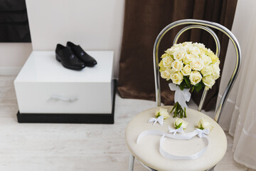 wedding boquet and shoes 