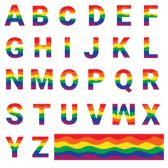 Decorative alphabets, Rainbow color waves letters, Rainbow color alphabet letters, alphabets decoration in rainbow color waves