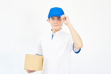 男性　引越し業者　ポートレート　白背景