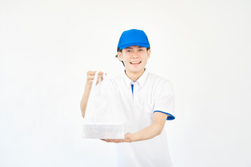 男性　フードデリバリー　白背景