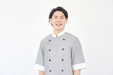男性　パティシエ　ポートレート　白背景