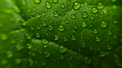 Fototapeta na wymiar Water drops on a leaf in a macro.