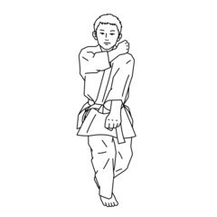 空手（形）をする男性のイラスト（白背景・ベクター・切り抜き・線画）