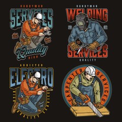 Obraz premium Servicemen colorful labels set with lettering