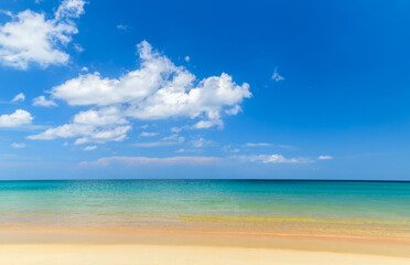 Fototapeta na wymiar beautiful white cloudy and blue sky and sea on summer in phuket, Thailand. summer and travel