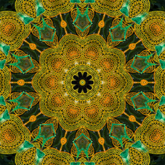Colourful kaleidoscope art design abstract background with effect polygon circle ornament. Fractal...