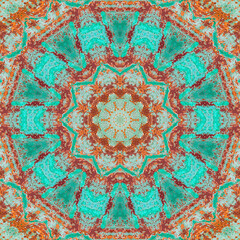 Colourful kaleidoscope art design abstract background with effect polygon circle ornament. Fractal mandala