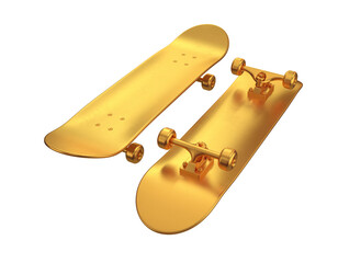Obraz na płótnie Canvas Set of skateboards bottom and top view gold on white background, 3d render