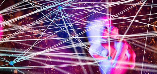 Global network. Blockchain. 3D illustration. Neural networks and artificial intelligence. Abstract