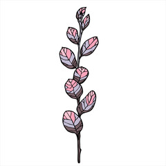 Vector illustration with ink pink colored plant