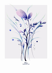 Blue botanical leaves watercolor vector design