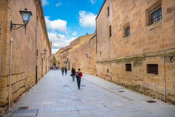 Salamanca, Spain - november 6 2022 - tourists and locals visiting the center of town