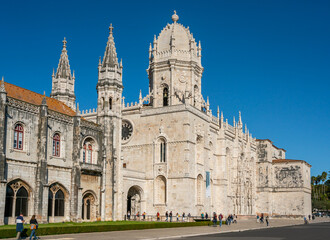 Fototapeta na wymiar Lisbon, Portugal - november 14 2022 - Tourists visiting the Church of (Igreja) Santa Maria de Belém