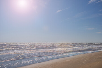 Nature landscape view of beautiful beach and sea in sunny day.