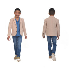 front and back view teen walking on white background