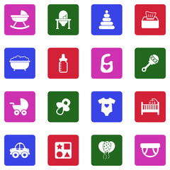 Fototapeta premium Baby Stuff Icons. White Flat Design In Square. Vector Illustration.