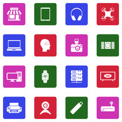 Electronics Store Icons. White Flat Design In Square. Vector Illustration.
