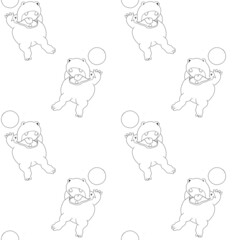 Seamless kid's pattern with outline hippo in cartoon style
