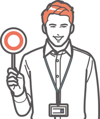 ○のプラカードを持つビジネスマン　社員証