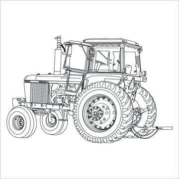 recommend clip art: Big tractor. Line art style vector illustration of a tractor isolated. Heavy agricultural machinery for fieldwork tractor vector line art